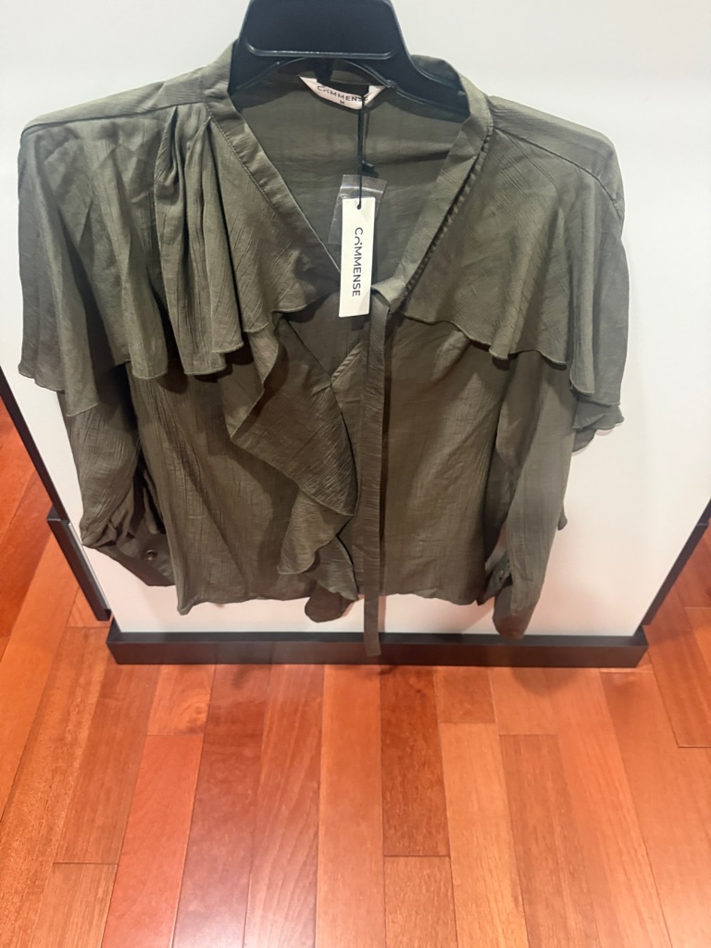 Commense Olive Green Ruffle-Front Blouse